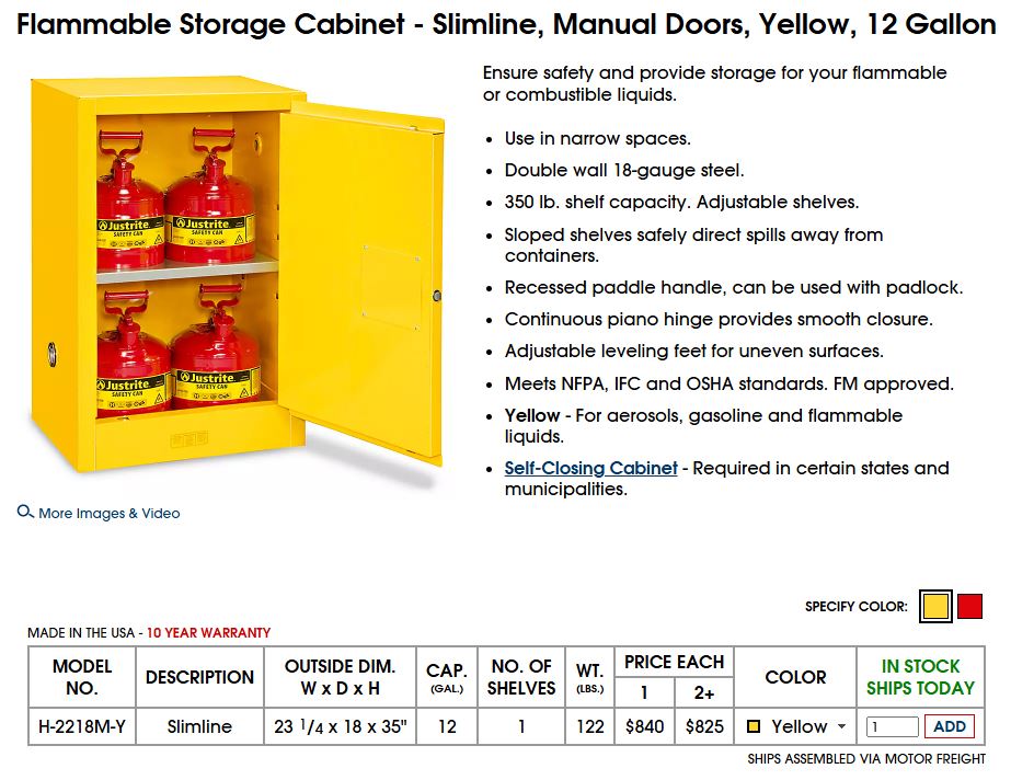 Uline H-2218M 12 Gallon Flammable Storage Cabinet - Used - Image 4