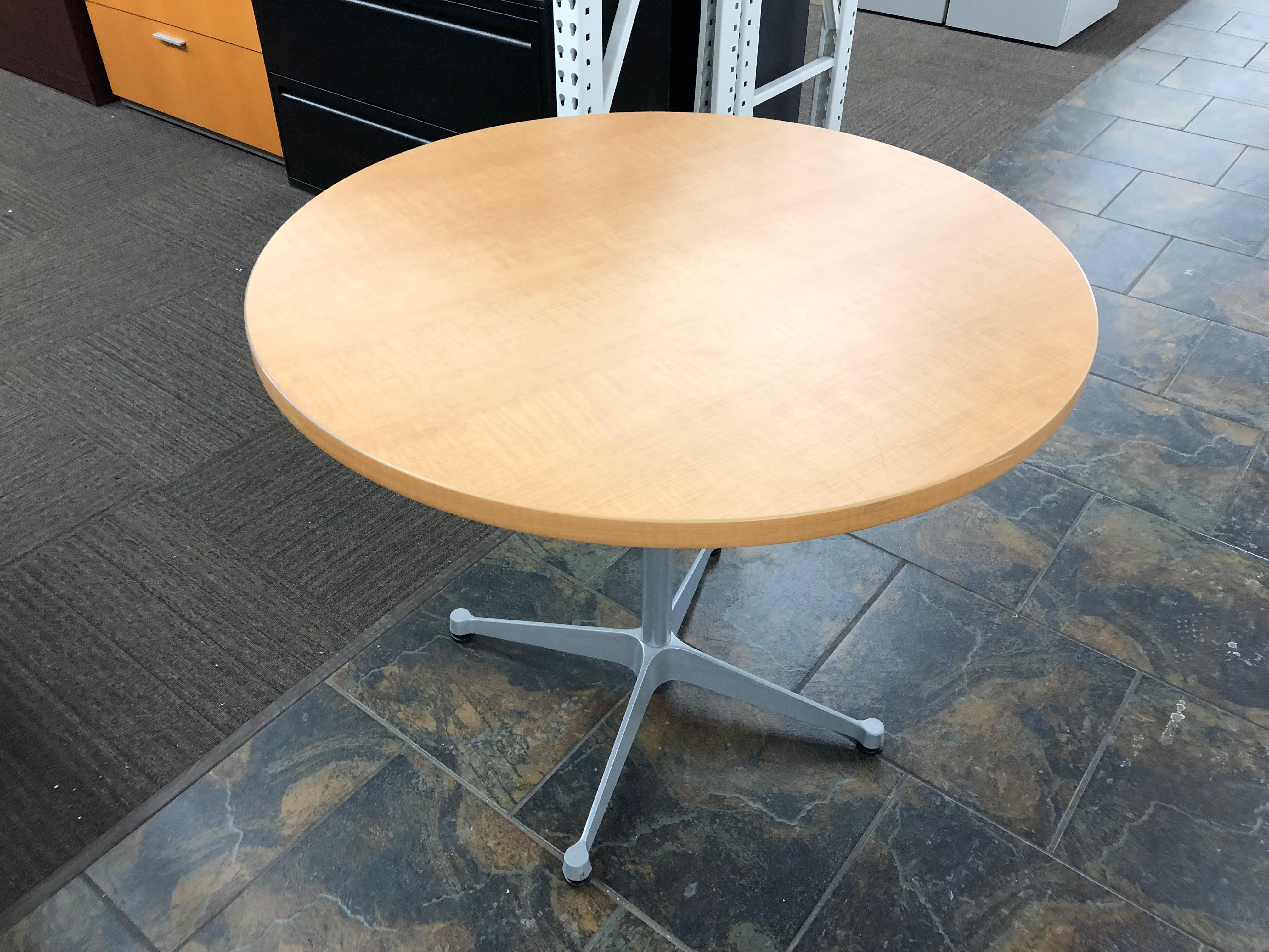 Herman Miller Maple Round Top Table W Silver X Base Used