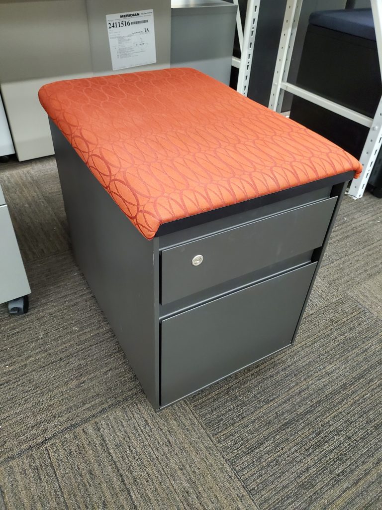 Steelcase Mobile Box/File Drawer Unit w/ Burnt Orange Seat Cushion-Used