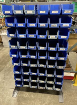 Akro-Mills Single-Sided Louvered Floor Rack (Includes 54 Used Bins) – New Surplus / Used *SEE NOTE*
