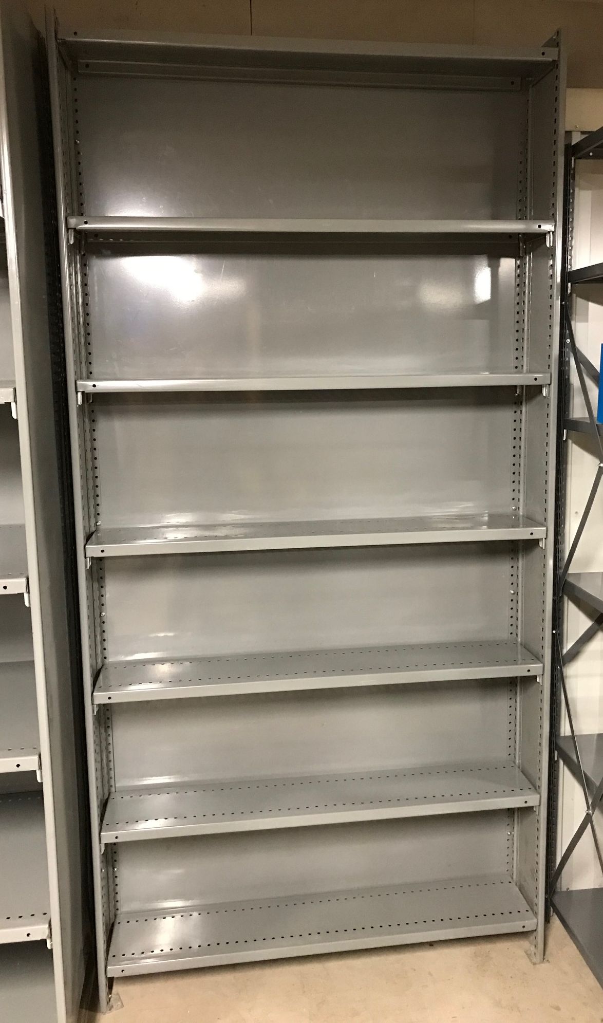 9"x48" (7'-1" Tall) Republic Steel Shelving w/7 Shelves Solid Sides & Backs - Used