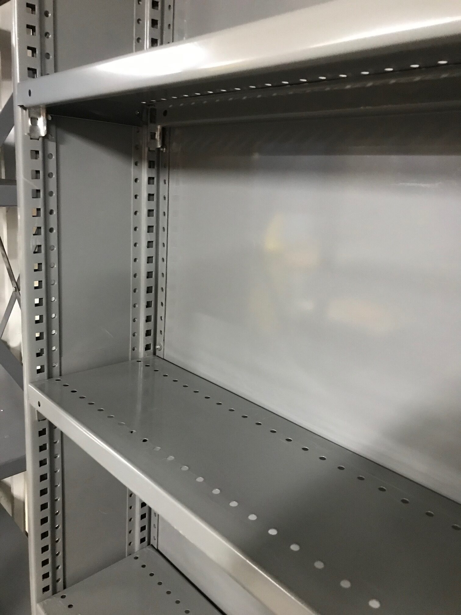 9"x48" (7'-1" Tall) Republic Steel Shelving w/7 Shelves Solid Sides & Backs - Used - Image 3