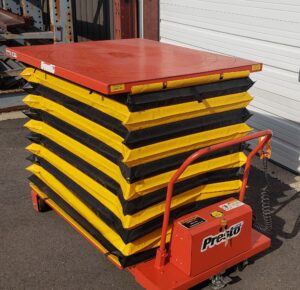 **SOLD** Presto 40"x48" 1000# Cap. Portable Power Lift Table with Accordion Skirting / Used (PL1)
