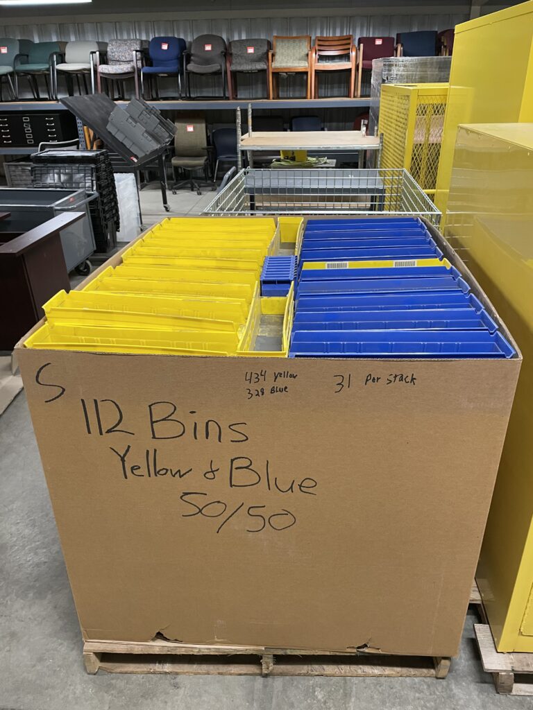 Shelf Bins 4"x4"x17" Mixed Blue or Yellow (Gaylord Box of 750) Used Welter Storage