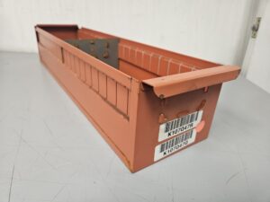 Steel 5-1/2"W x 23"L (4-1/2 Deep) Orange Parts Bins - Used