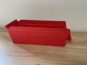 Alternative view of SB124-4 Shelf Bins 11-5/8”d x 4-1/8”w x 4”h Red - New