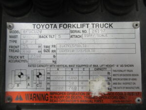 #001 Toyota Forklift Model 8FGU20 - Used - Image 6