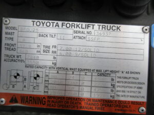 #003 Toyota Forklift Model 8FGU25 - Used - Image 6