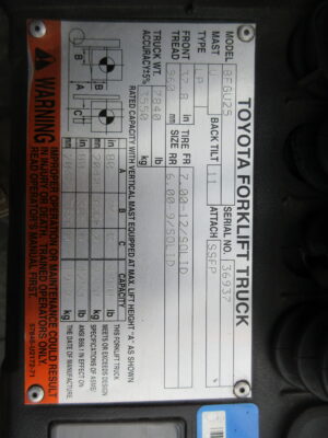 #003 Toyota Forklift Model 8FGU25 - Used - Image 7