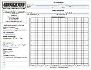Printable Welter Storage Mezzanine Quote Request Sheet