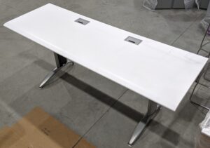 White/Silver 6'x2' Computer Training Table w/ Electrical - Used