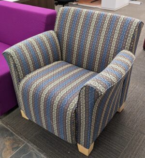 Blue/Beige/Brown Striped Pattern Fabric Armchair - Used