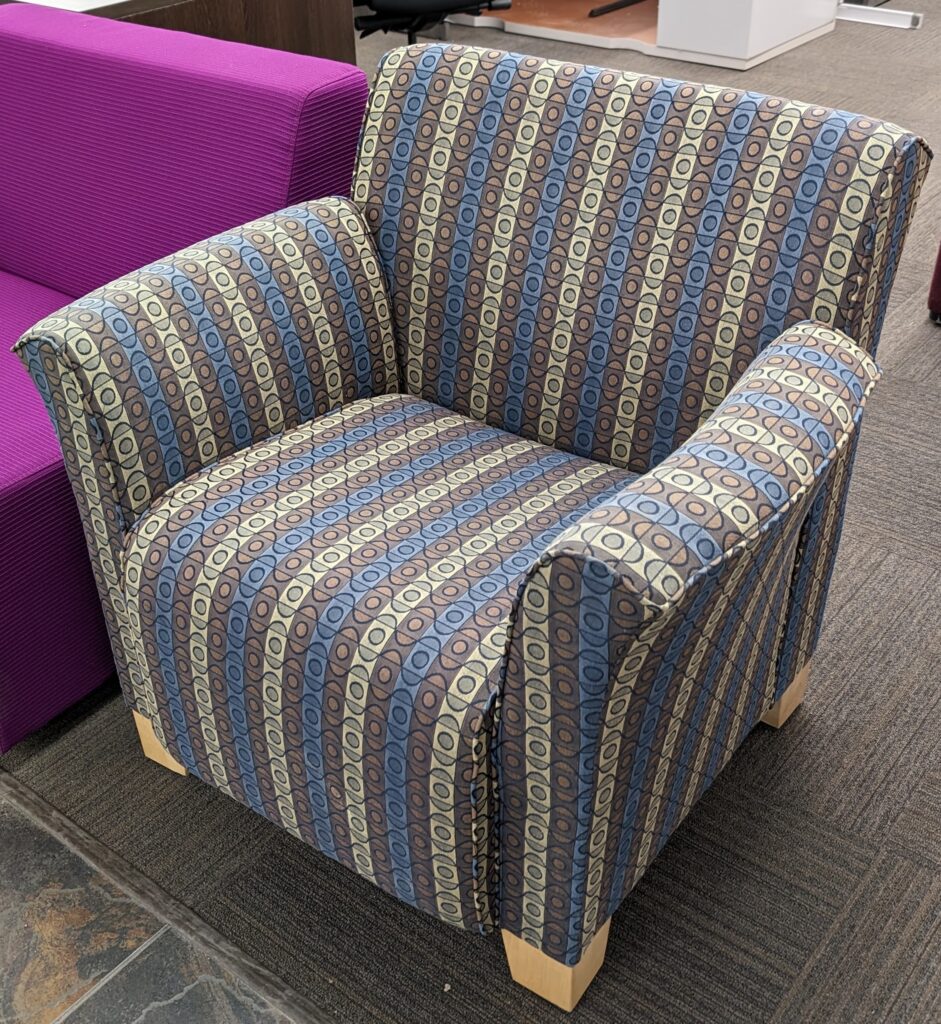 Blue/Beige/Brown Striped Pattern Fabric Armchair - Used