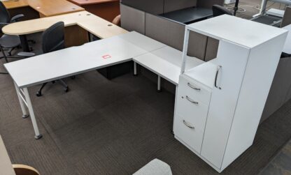 Steelcase Answer White L-Shape Desk Set w/ Storage Tower - Used