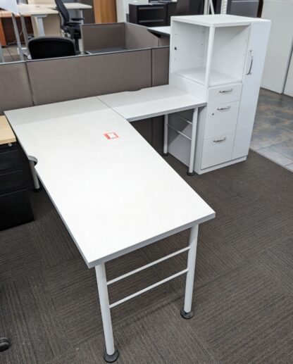 Steelcase Answer White L-Shape Desk Set w/ Storage Tower - Used - Image 2