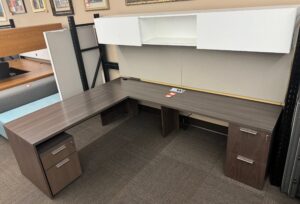 Gunlocke Two-Tone Grey/Brown Walnut L-Shape Desk Set - Used - Image 4