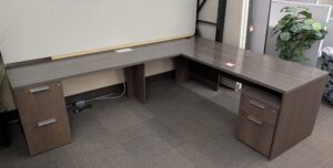 Gunlocke Two-Tone Grey/Brown Walnut L-Shape Desk Set - Used