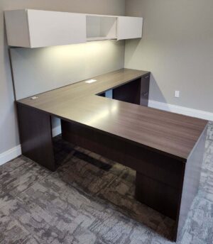 Gunlocke Two-Tone Grey/Brown Walnut L-Shape Desk Set - Used - Image 3