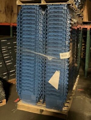 Pallet of 100 / ORBIS® Flipak® FP182C Blue Plastic Distribution Container 21-13/16"L x 15-3/16"W x 12-7/8"H - New Surplus