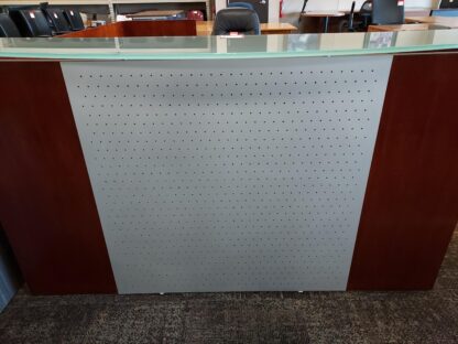 Real Office Brand Reception Desk /  Dark Cherry with Silver Accented Front - Used - Image 3