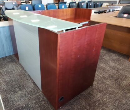 Real Office Brand Reception Desk /  Dark Cherry with Silver Accented Front - Used - Image 5