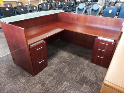 Real Office Brand Reception Desk /  Dark Cherry with Silver Accented Front - Used