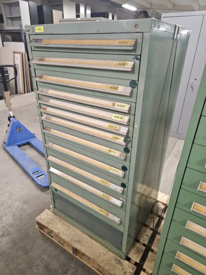 Stanley Vidmar 12-Drawer Green Modular Parts Cabinet (Welter Stock # W12) - Used