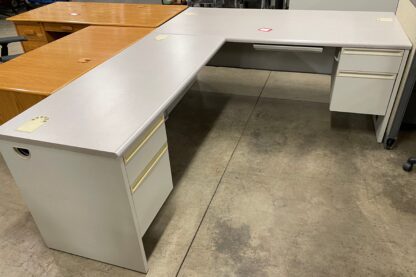 HON 38000 Series 6'x8' Grey Nebula Laminate Top L-Shape Desk - Used