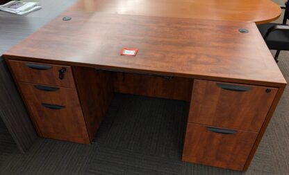 Harmony Cherry Laminate 30"x60" Double Ped Desk w/ Keyboard Tray - Used - Image 2