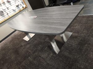 Alternative view of Performance Furnishings Newport Grey 8'-0" Boat-Shape Conference Table - New