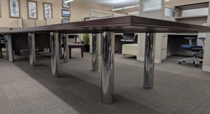 Mahogany 12'x5' Rectangular Conference Table w/ Chrome Post Legs - Used - Image 2