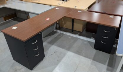 Cherry L-Shape Desk Set w/ Black Peds & Legs - Used