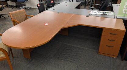 Bourbon Cherry Peninsula L-Shape Desk Set - Used