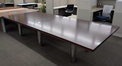 Mahogany 12'x5' Rectangular Conference Table w/ Chrome Post Legs - Used