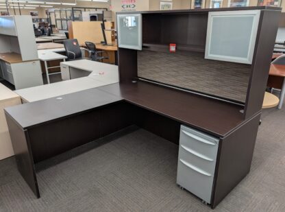 Espresso L-Shape Desk Set w/ Hutch - New Surplus