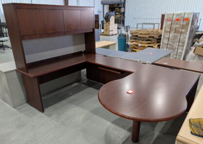 Mahogany Peninsula U-Shape Desk Set w/ Hutch - Used