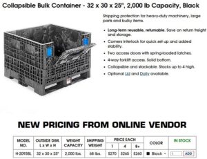 Alternative view of Collapsible Bulk Container 32"x30"x25" / Uline # H-2093B (Black, Blue or Green) / 2000 LB Capacity - Used