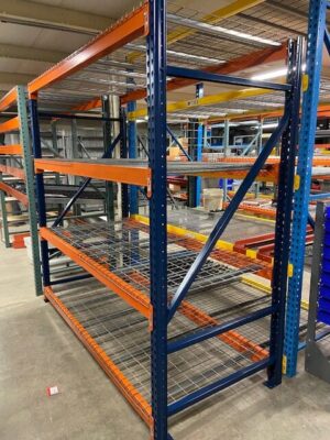 44” Deep x 92” Long (Choice of Heights) Mecalux Pallet Rack Shelving w/Waterfall Style Wire Decks - Mixed