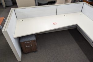 Walnut / Taupe / Light Grey 6'x7' Panel Workstations w/ Electrical - Used - Image 3