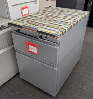 Meridian Silver Mobile Box/File Drawer Pedestal w/ Patterned Cushion - Used