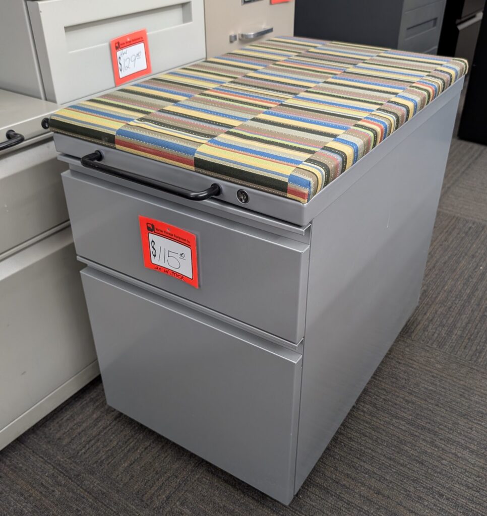 Meridian Silver Mobile Box/File Drawer Pedestal w/ Patterned Cushion - Used