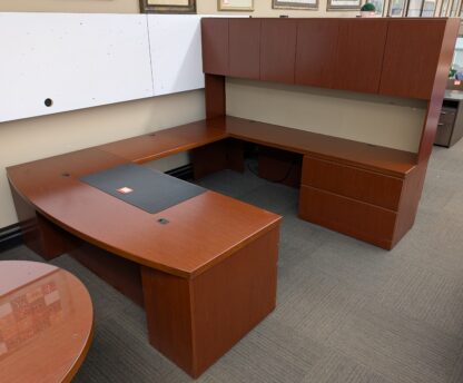 Cherry 8'x9' U-Shape Bowfront Desk Set w/ Hutch - Used
