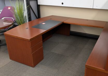 Cherry 8'x9' U-Shape Bowfront Desk Set w/ Hutch - Used - Image 2