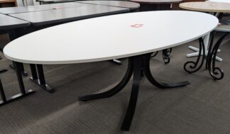 White Oval 7'x42" Conference Table w/ Black Base - Used