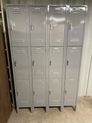 Triple-Tier Lyon 12"x15"x24" Lyon Brand Repainted Gray Lockers / Set Of 12 - Used