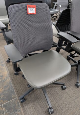 Steelcase Amia Grey Leather Seat Fabric Back Task Chair - Used