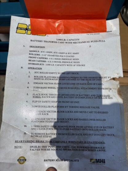 BHS Pro Series Manual Battery Transfer Carriage - Used - Image 2