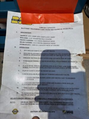 Alternative view of **SALE PENDING** BHS Pro Series Manual Battery Transfer Carriage - Used