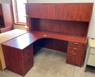 Harmony Cherry L-Shape Corner Desk Set w/ Hutch - Used