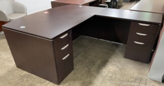 Harmony Espresso Bowfront L-Shape Desk Set - Used